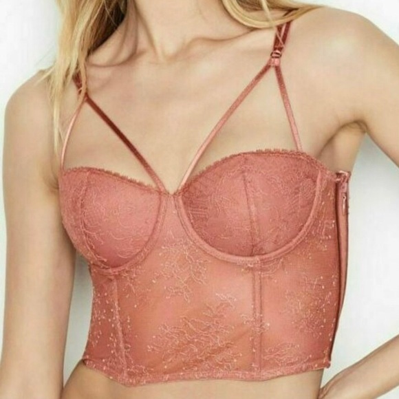 Victoria’s Secret Longline Bustier Tulle Lined Lace With Novelty Straps … - Picture 2 of 6